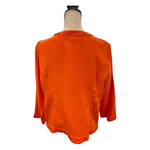 Chicos Jacket Blazer Women M Orange Linen Ruffle Trim Snap Front Office Career - Picture 3 of 8